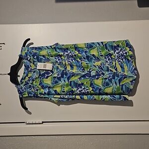 Blue, green, and white button up blouse